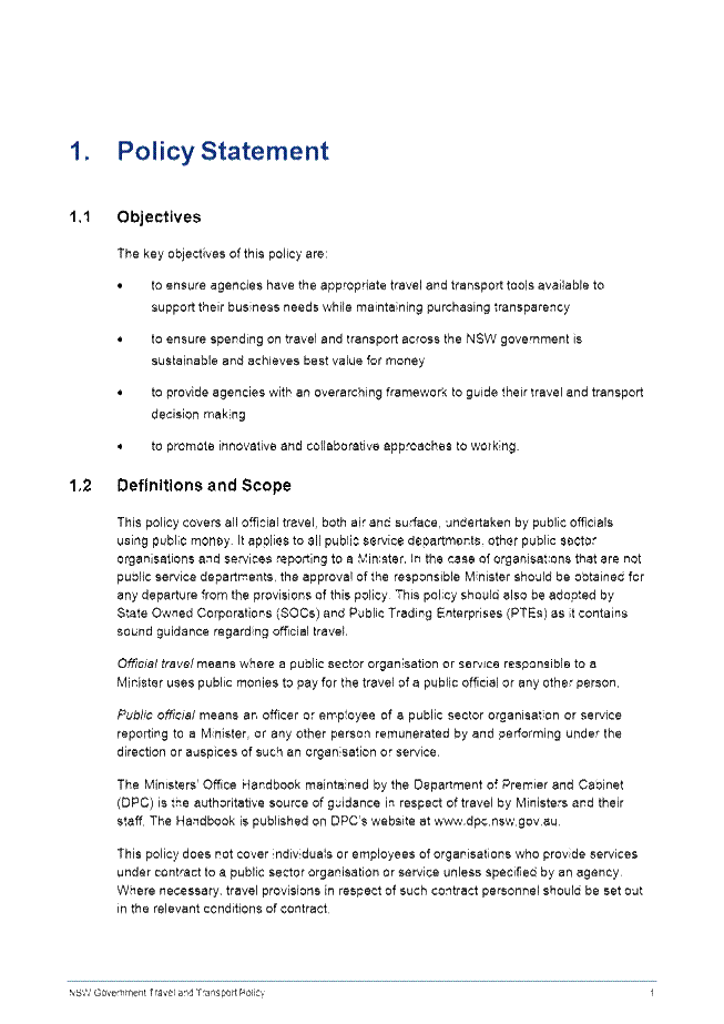 NSW Government Travel and Transport Policy 28 September 2016