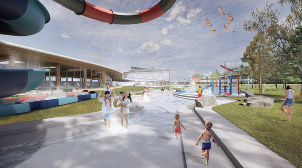 A group of people playing in a water park

Description automatically generated with medium confidence