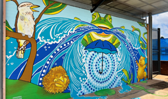 A mural of animals and birds

Description automatically generated