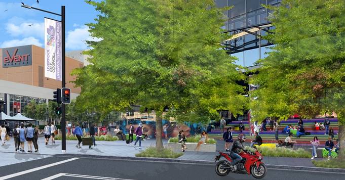 A street with people walking and a motorcycle

Description automatically generated with medium confidence