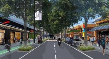 A street with trees and people on it

Description automatically generated