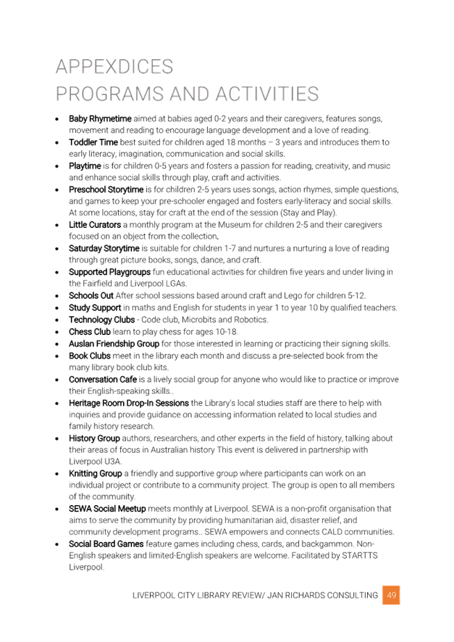 A list of programs and activities

Description automatically generated
